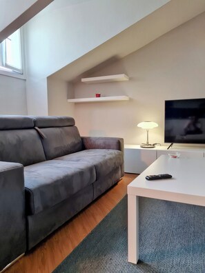 Deluxe Apartment 14 | Oppholdsområde | En 40-tommers LCD-TV med kabel-kanaler